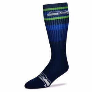 Seattle‎ Seahawks Multi Color Stripe Mens Crew Cut Socks - Large
